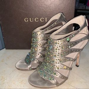 Gucci Crystal Embellished Silk Satin Cutout Heel